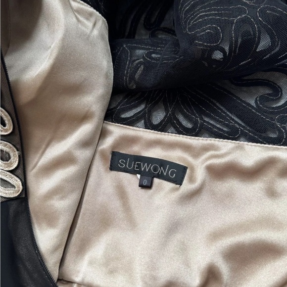 Sue Wong Demask Bateu Neckline Knee Length Black Cocktail Dress Sz 0 - Picture 9 of 10